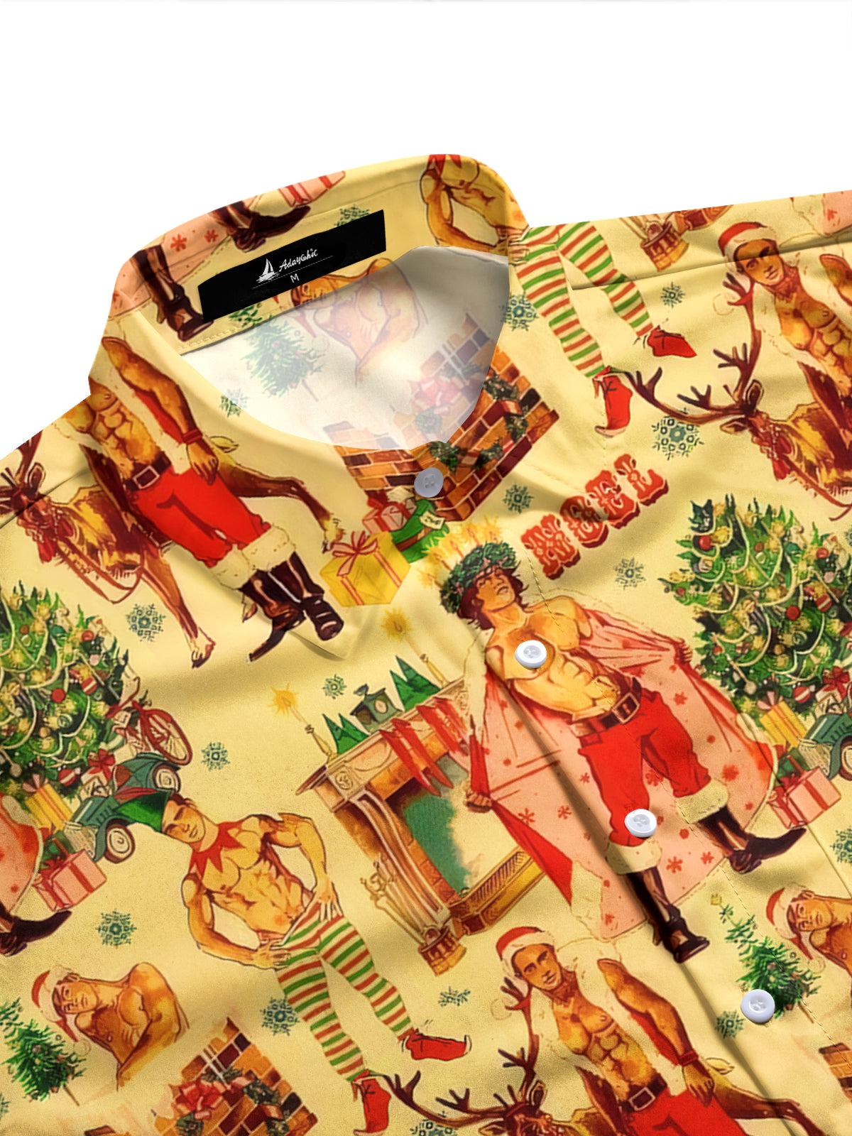 Vintage Funny Christmas Print Men's Pocket Long Sleeve Shirts