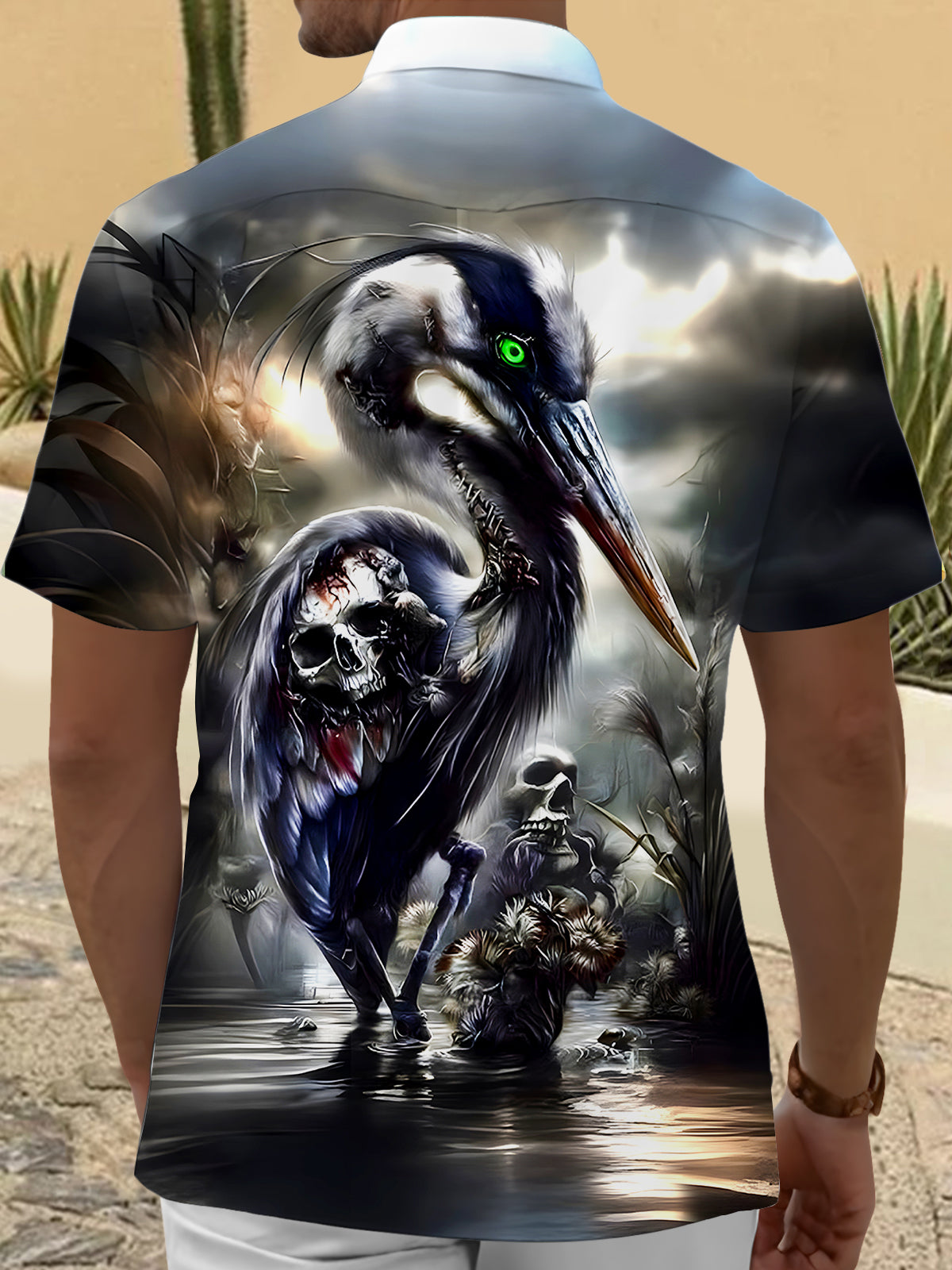 Skull Bird Men's Pocket Short Sleeve Shirts