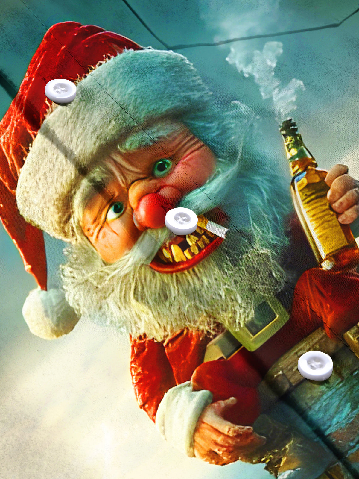 Fun Christmas Santa Claus Smoking Wine Chimney Xmas Men's Pocket Short Sleeve Shirts