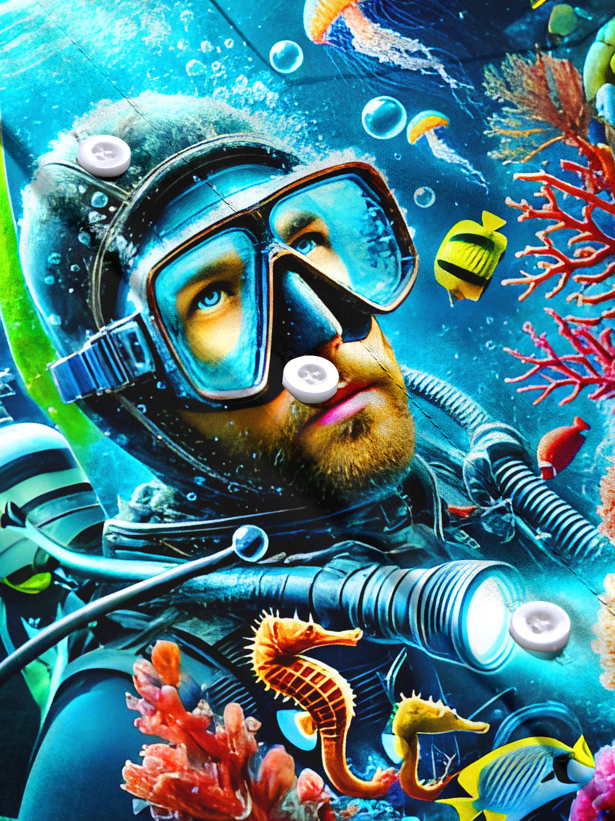 Diver Deep Sea Exploration Men's Pocket Short Sleeve Shirts