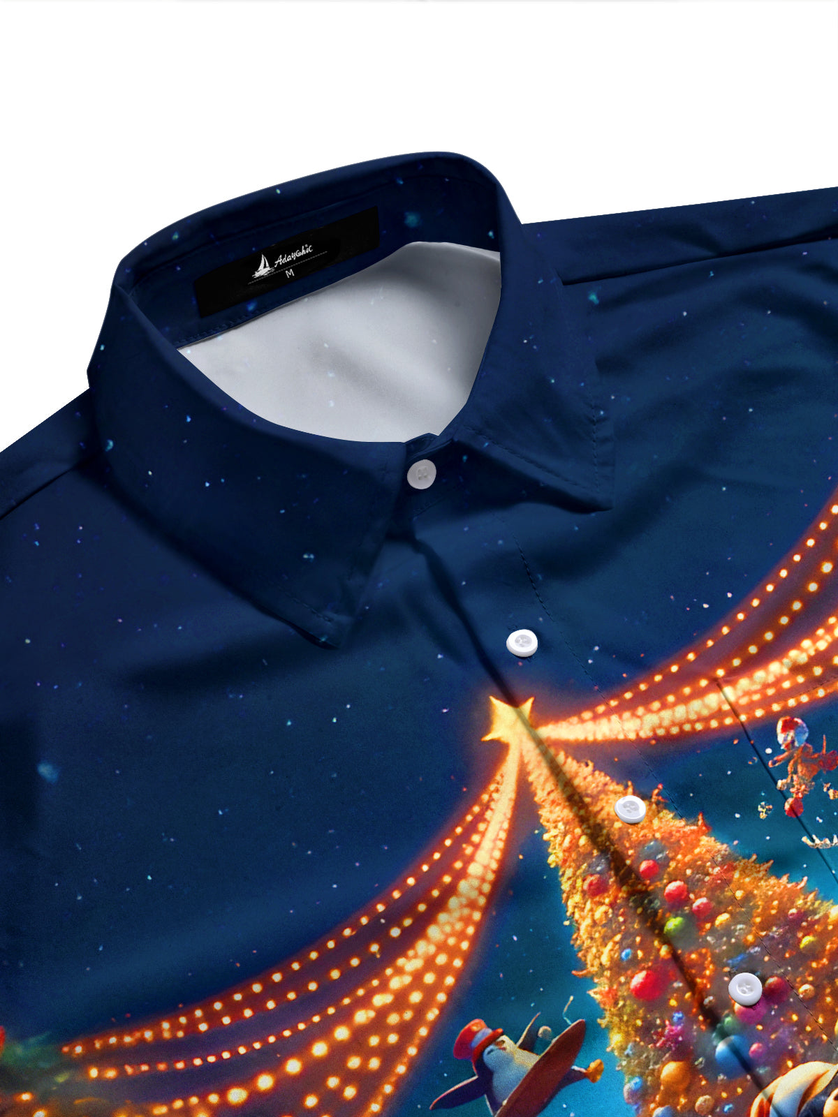 Fun Christmas Tree Penguin Reindeer Puppy Music Concert Xmas Men's Pocket Long Sleeve Shirts