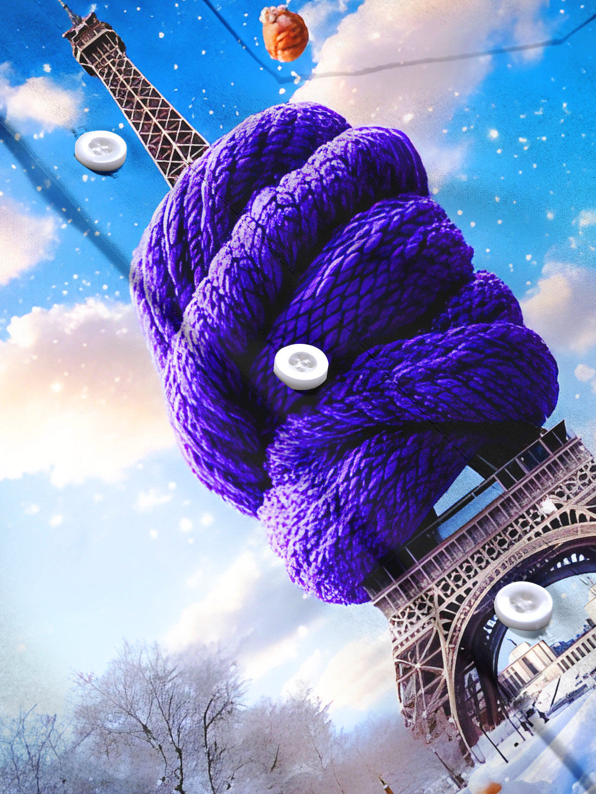 Fun Snow Scarf Eiffel Tower Men's Pocket Long Sleeve Shirts