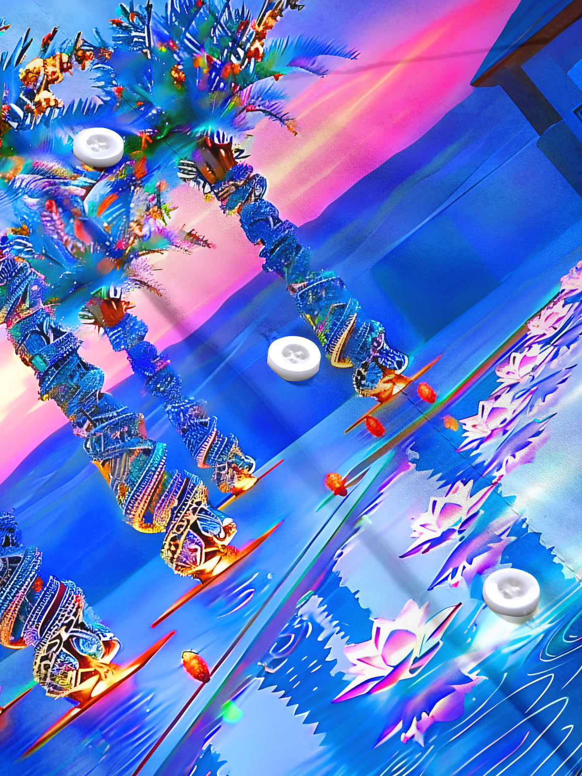 Hawaiian Palm Tree Water Lily Men's Pocket Short Sleeve Shirts