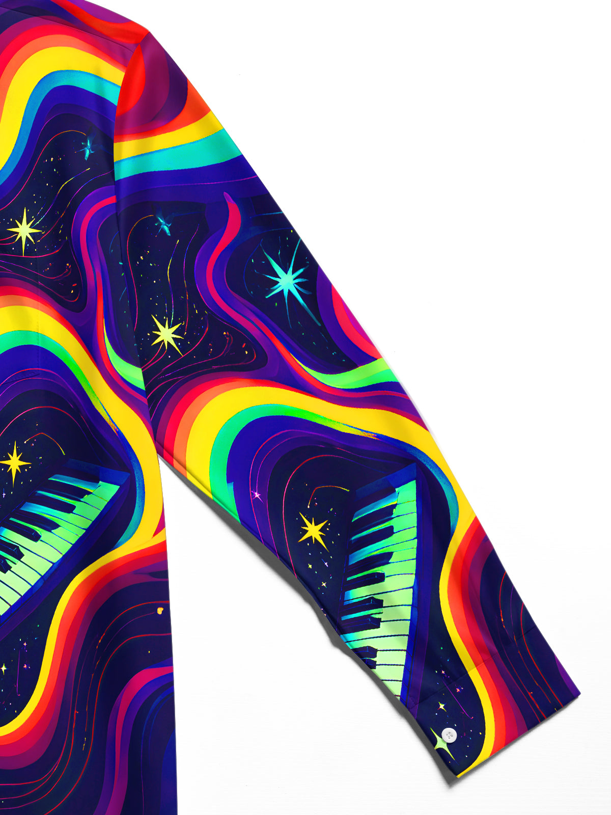 Colorful Stars Music Piano Tape Men's Pocket Long Sleeve Shirts