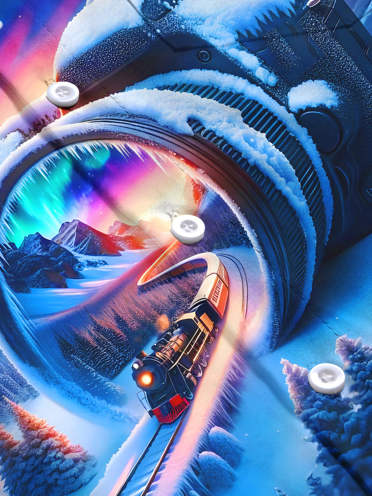 Winter Snow Camera Aurora Train Men's Pocket Long Sleeve Shirts