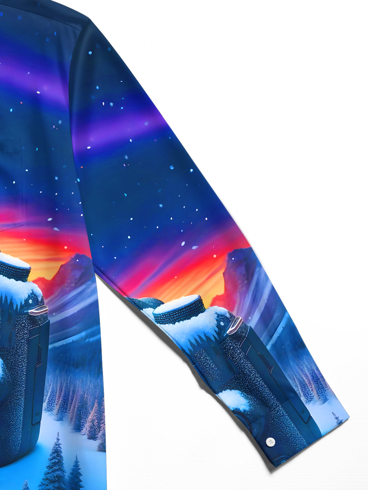 Winter Snow Camera Aurora Train Men's Pocket Long Sleeve Shirts