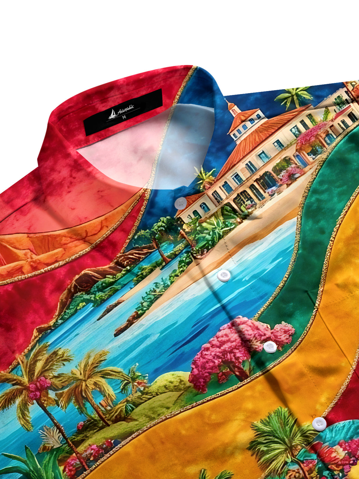 Colorful Hill Ocean Palm Print Men's Pocket Short Sleeve Shirts