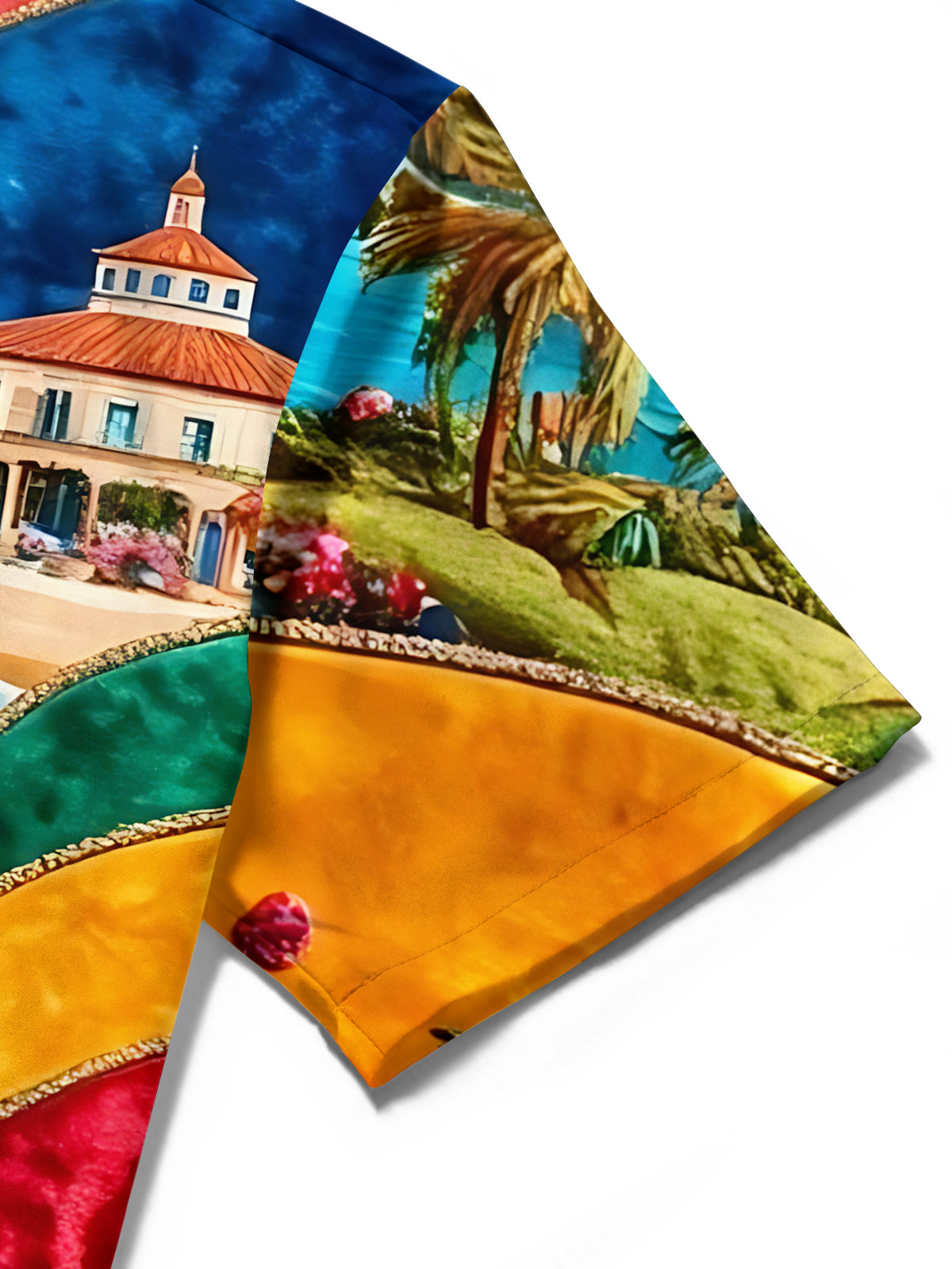 Colorful Hill Ocean Palm Print Men's Pocket Short Sleeve Shirts