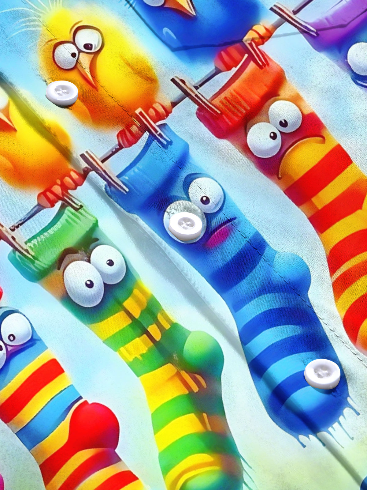 Funny Cartoon Bird Socks Print Men's Pocket Short Sleeve Shirts