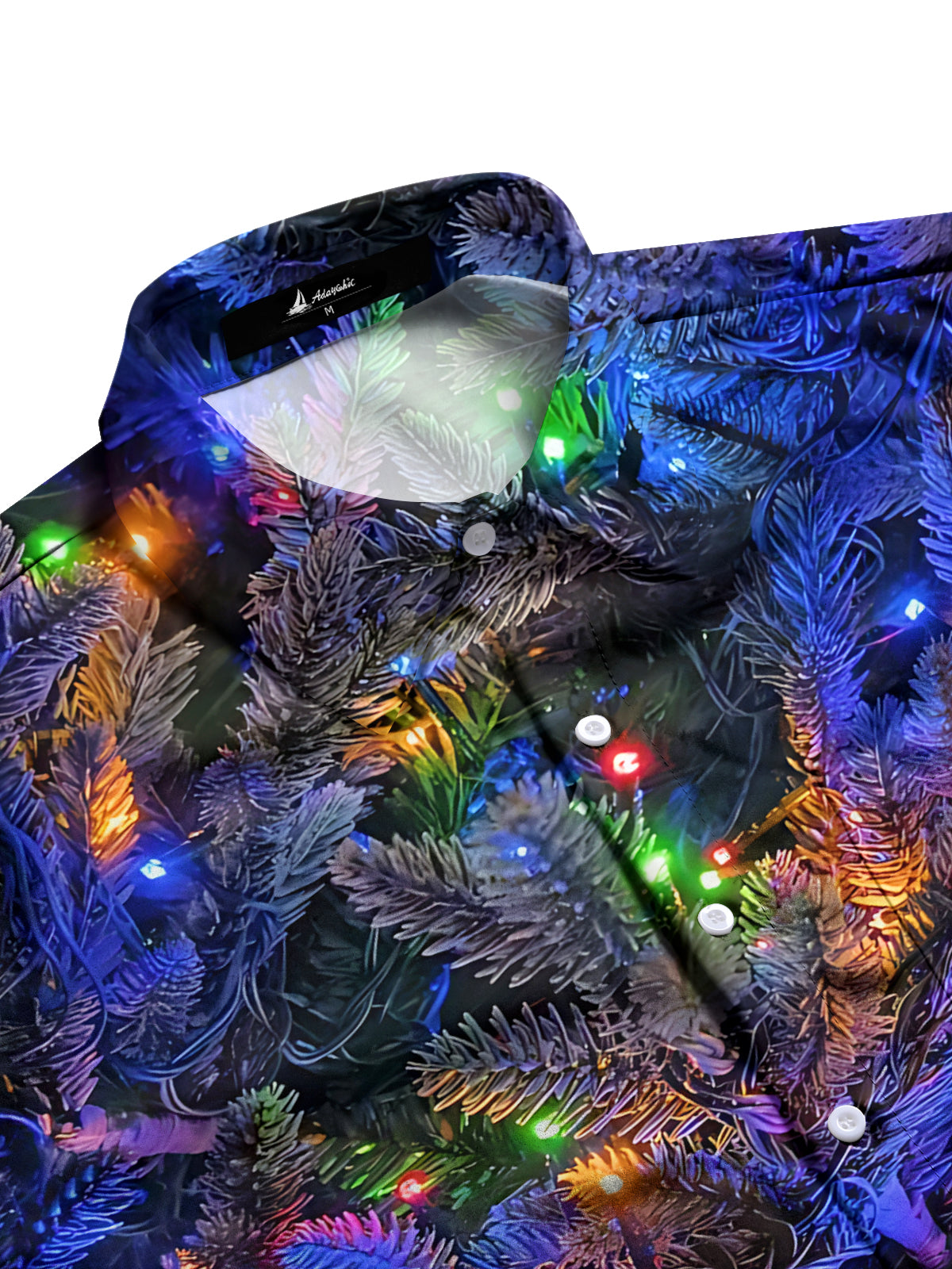 Christmas Tree Lights Print Men's Pocket Short Sleeve Shirts