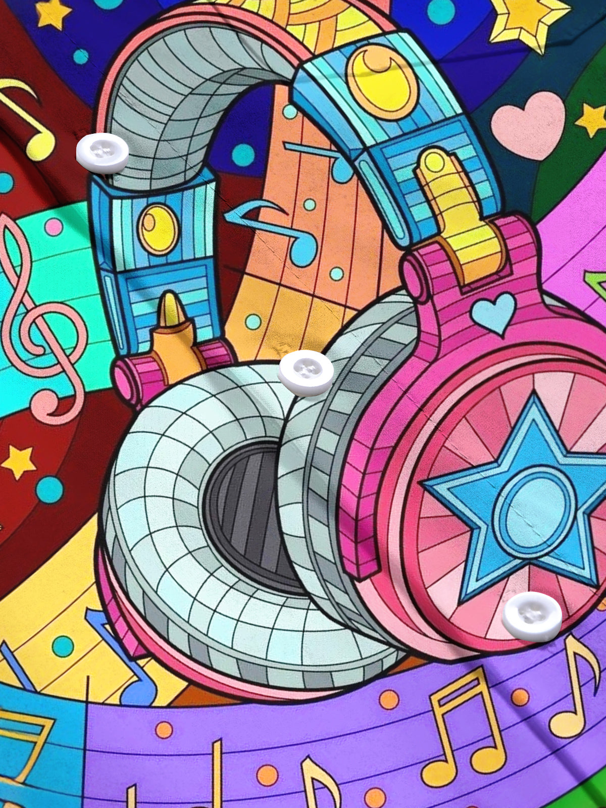 Headphone Note Print Men's Pocket Short Sleeve Shirts