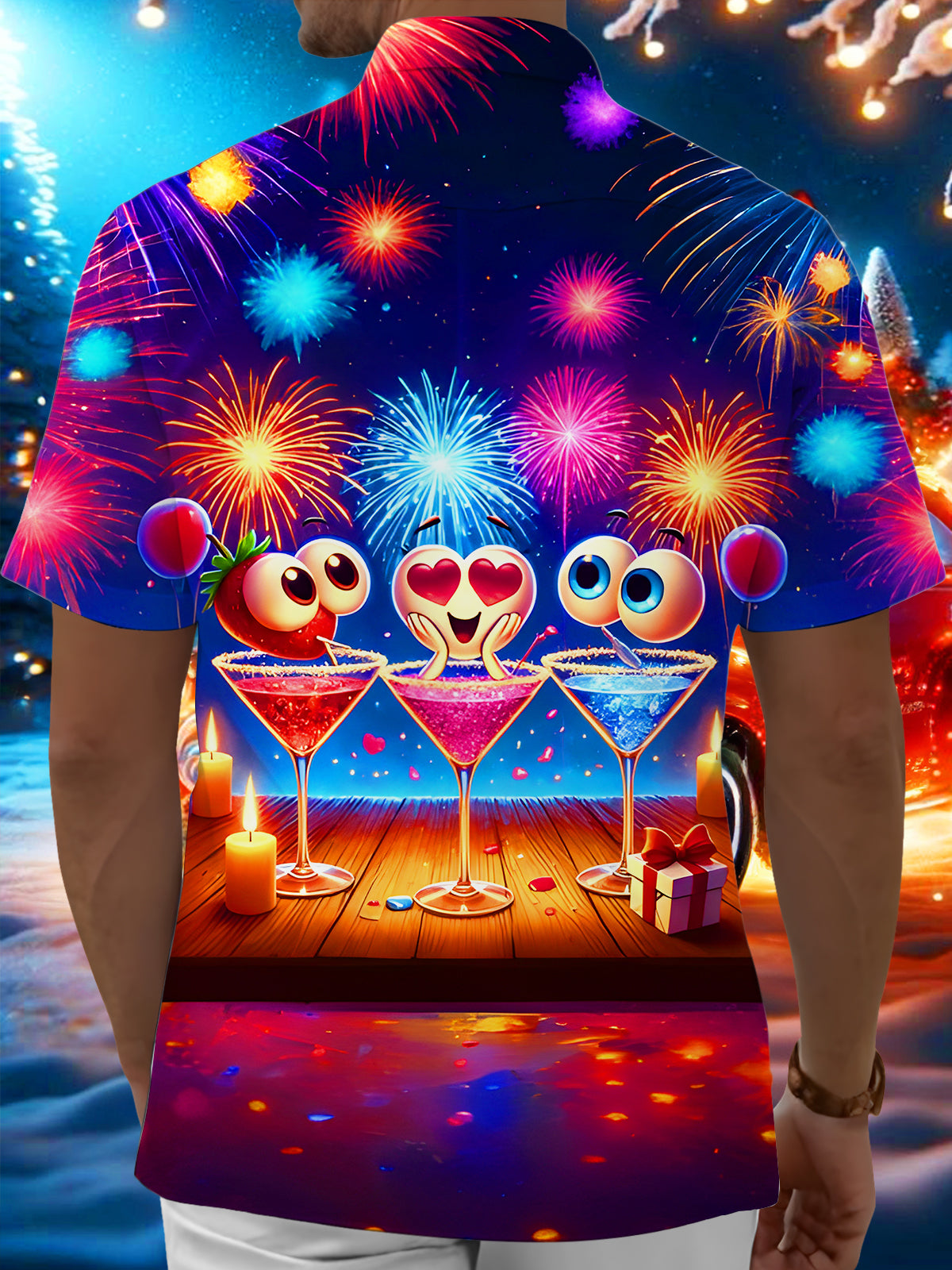 Fun Festive Eye Cocktail Fireworks Men's Pocket Short Sleeve Shirts
