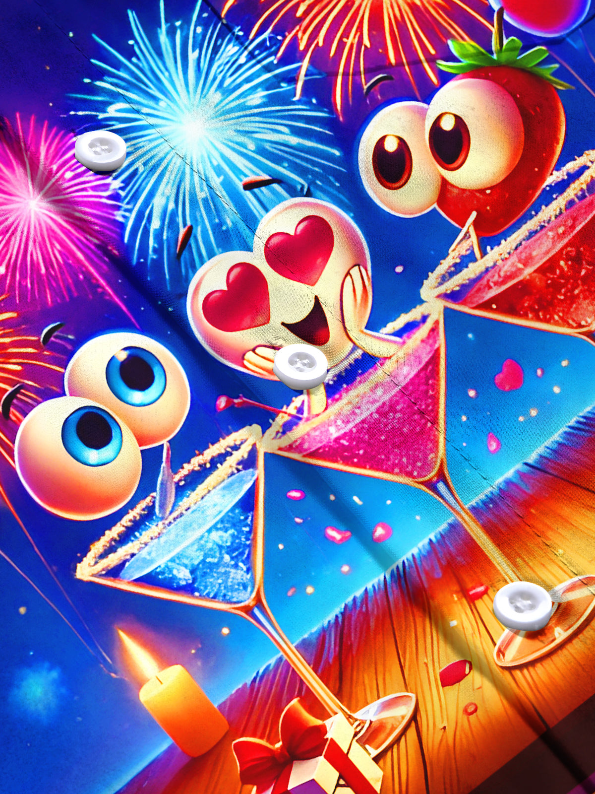 Fun Festive Eye Cocktail Fireworks Men's Pocket Short Sleeve Shirts