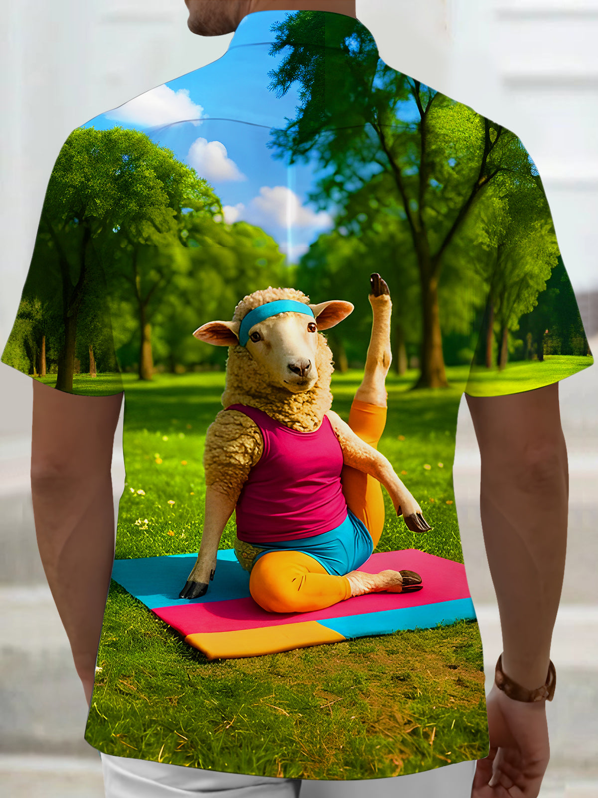 Fun Yoga Stretching Sheep Men's Pocket Short Sleeve Shirts