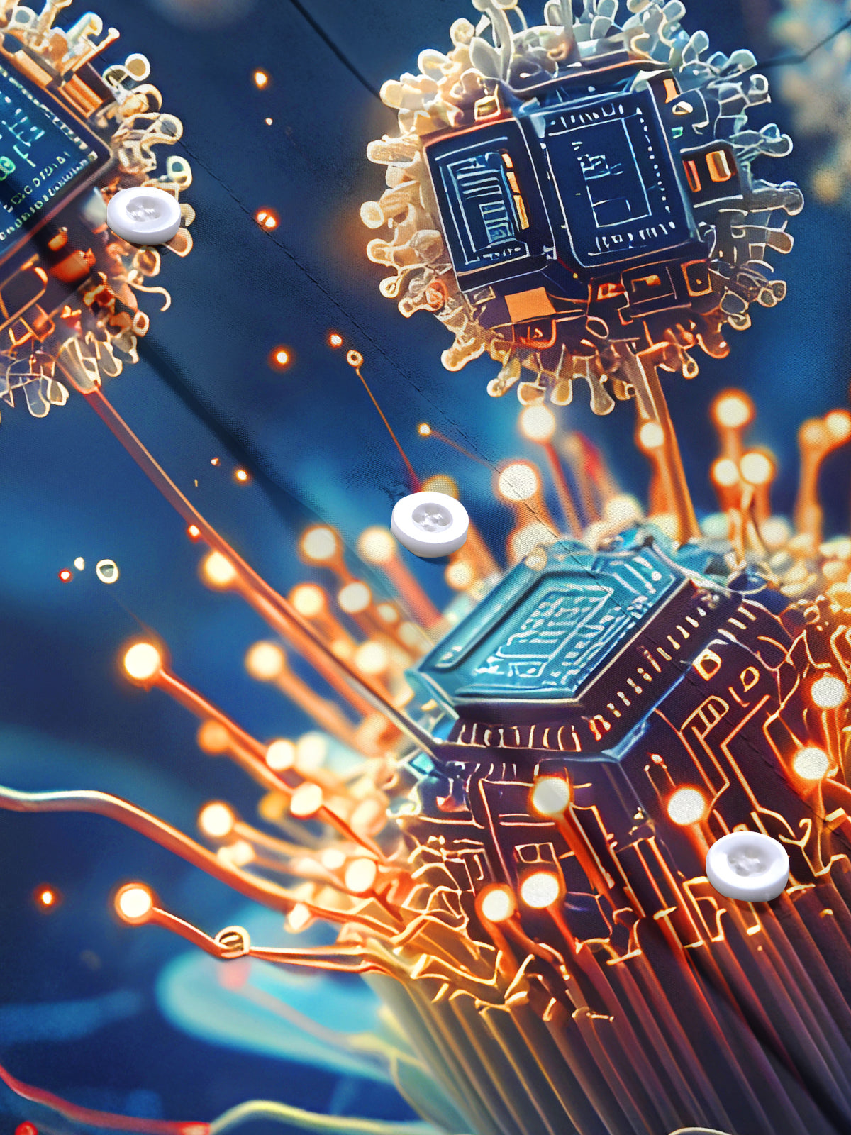 Circuit Board Organism Men's Pocket Long Sleeve Shirts