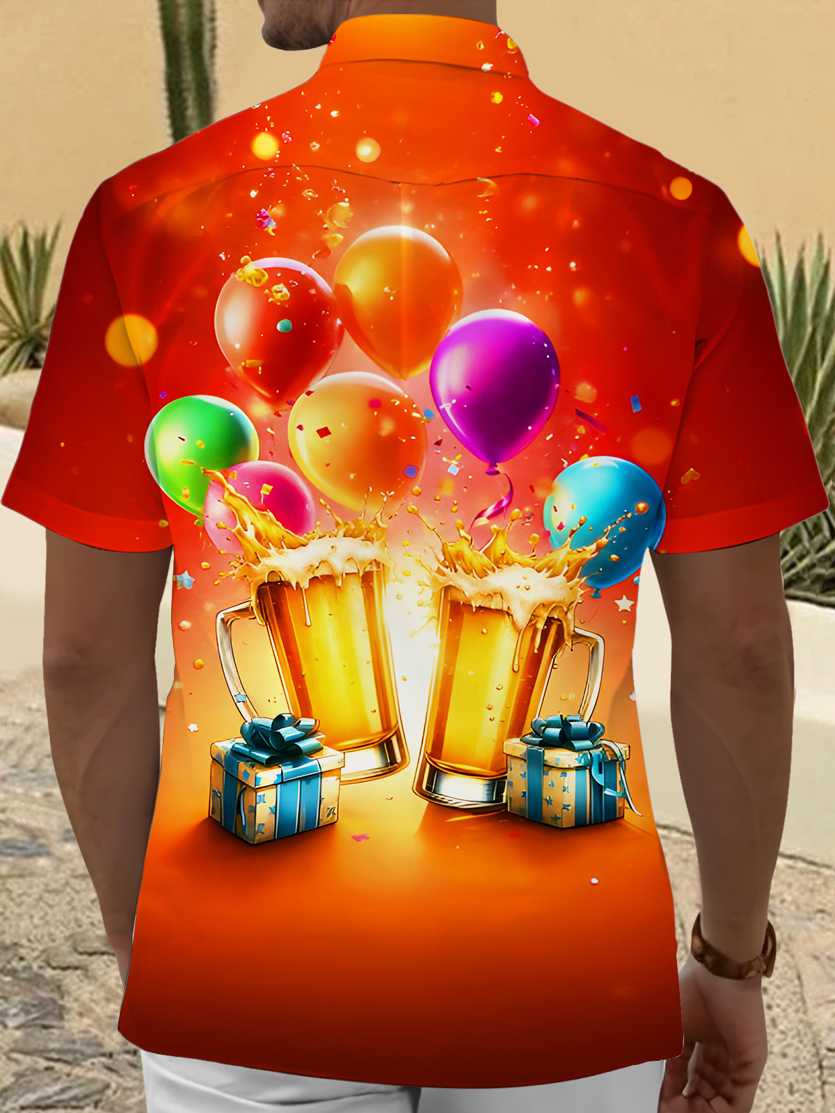 Fun Festival Celebrations Beer Toasts Balloons Gifts Men's Pocket Short Sleeve Shirts