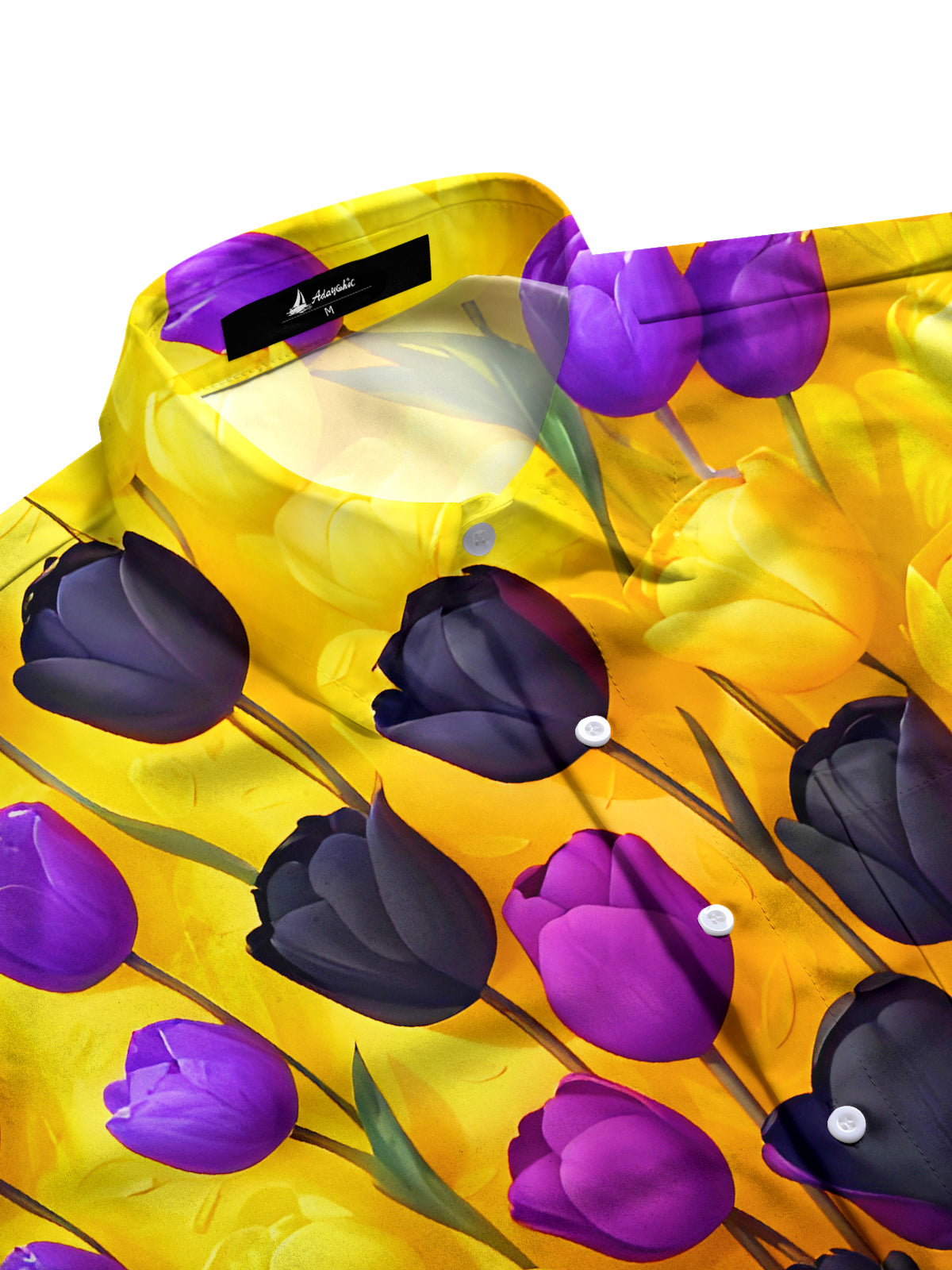 Hawaiian Colorful Tulips Floral Men's Pocket Short Sleeve Shirts