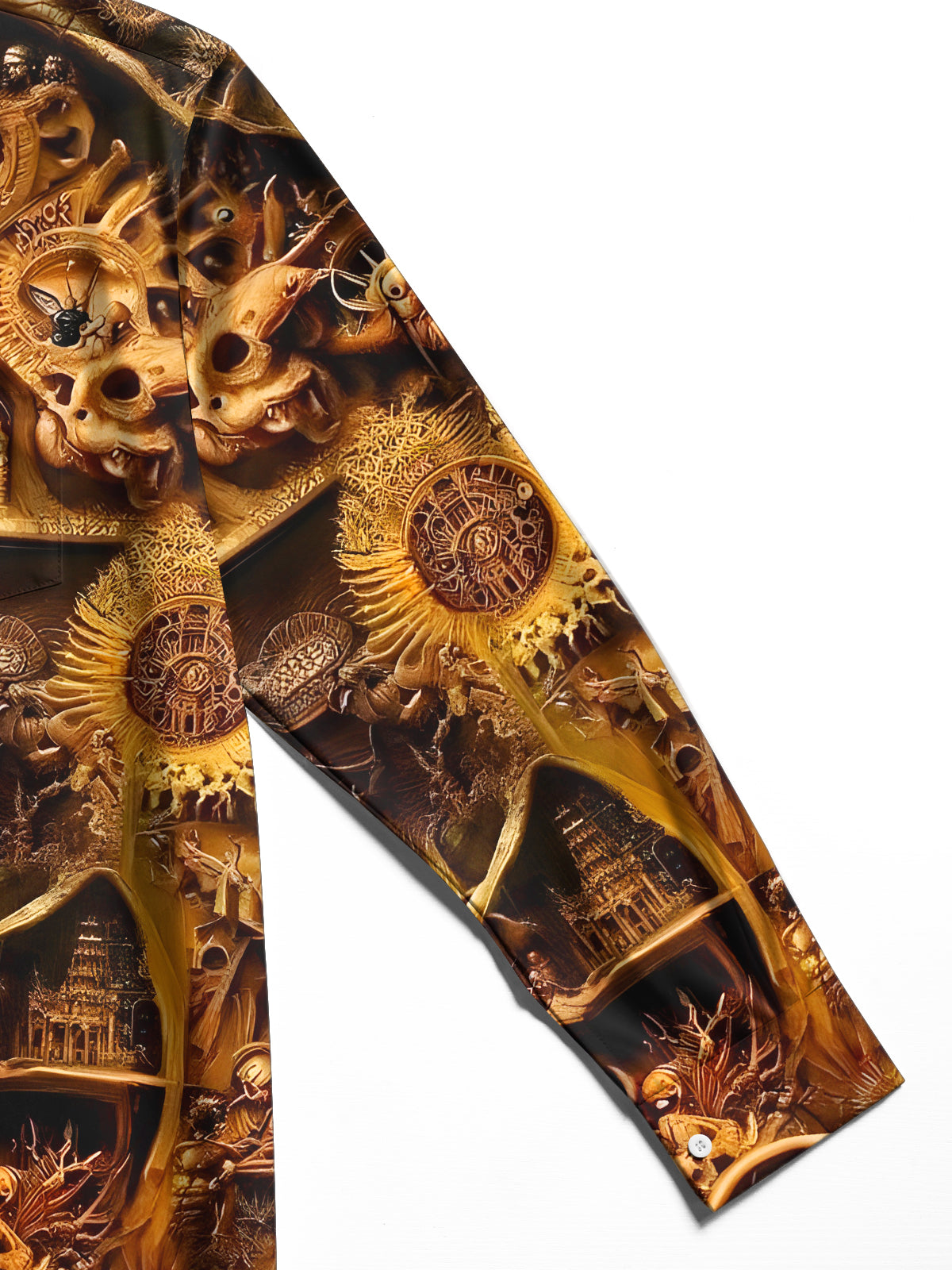 Vintage Craftsmanship Wood Carving Art Men's Pocket Long Sleeve Shirts