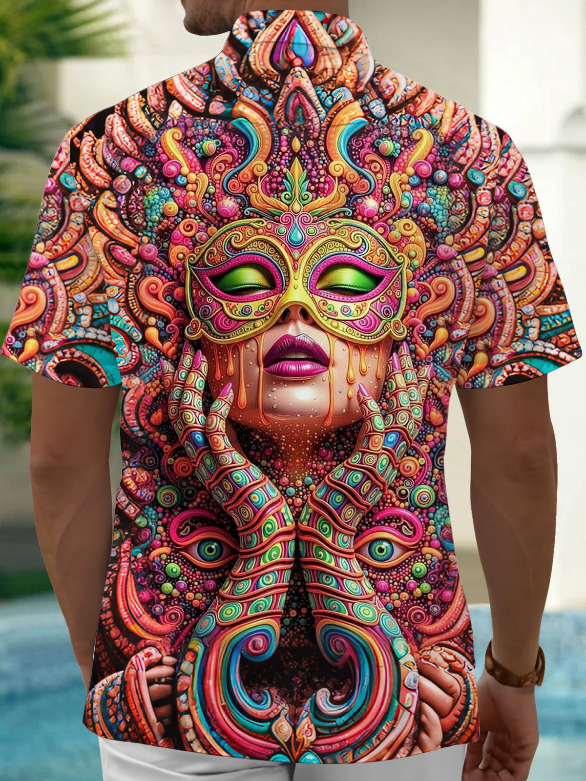 Face Mask Print Men's Pocket Short Sleeve Shirts