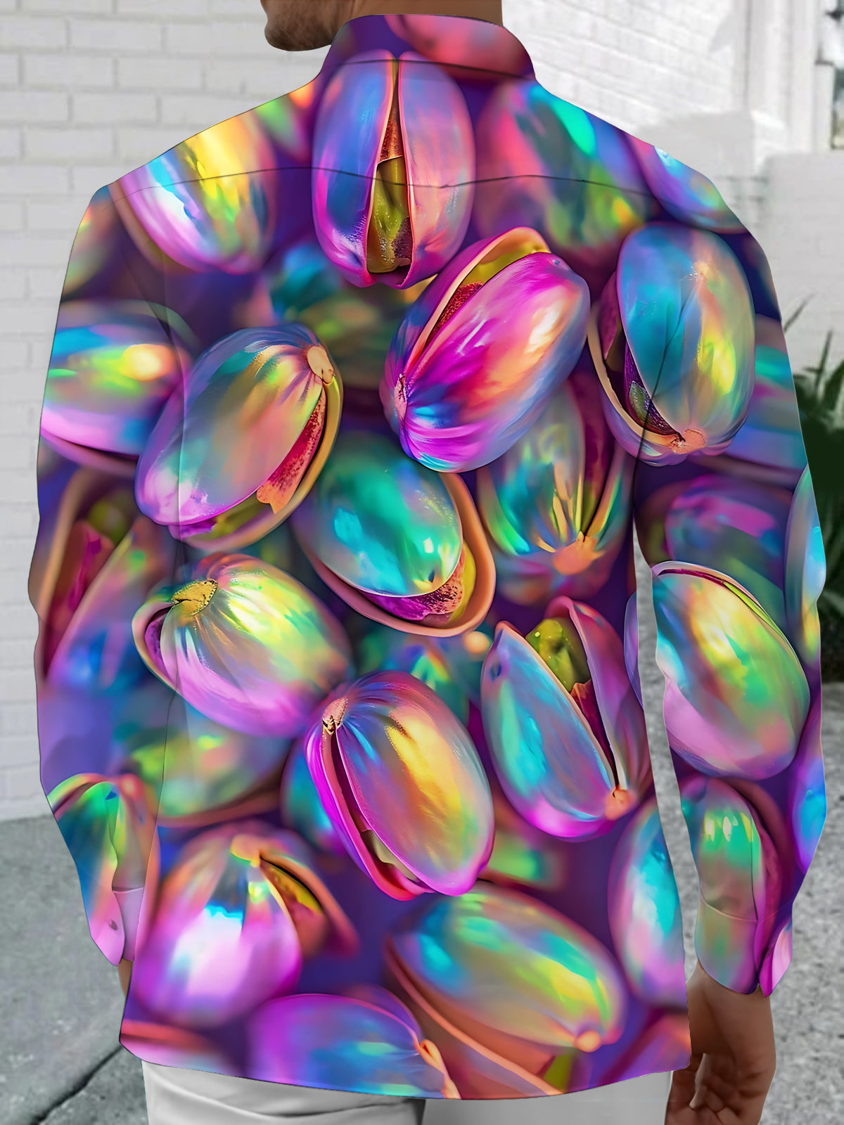 Gradient Pistachios Print Men's Pocket Long Sleeve Shirts