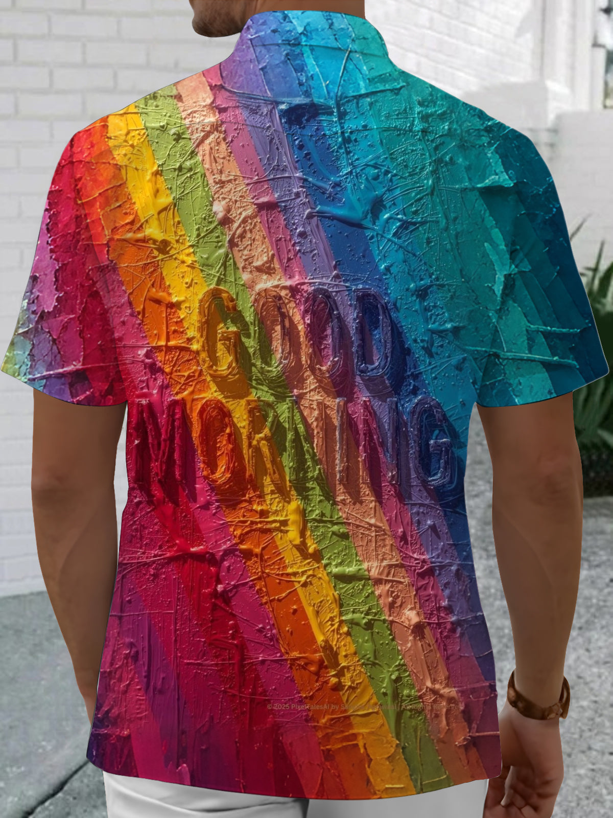 Rainbow Letter Print Men's Pocket Short Sleeve Shirts