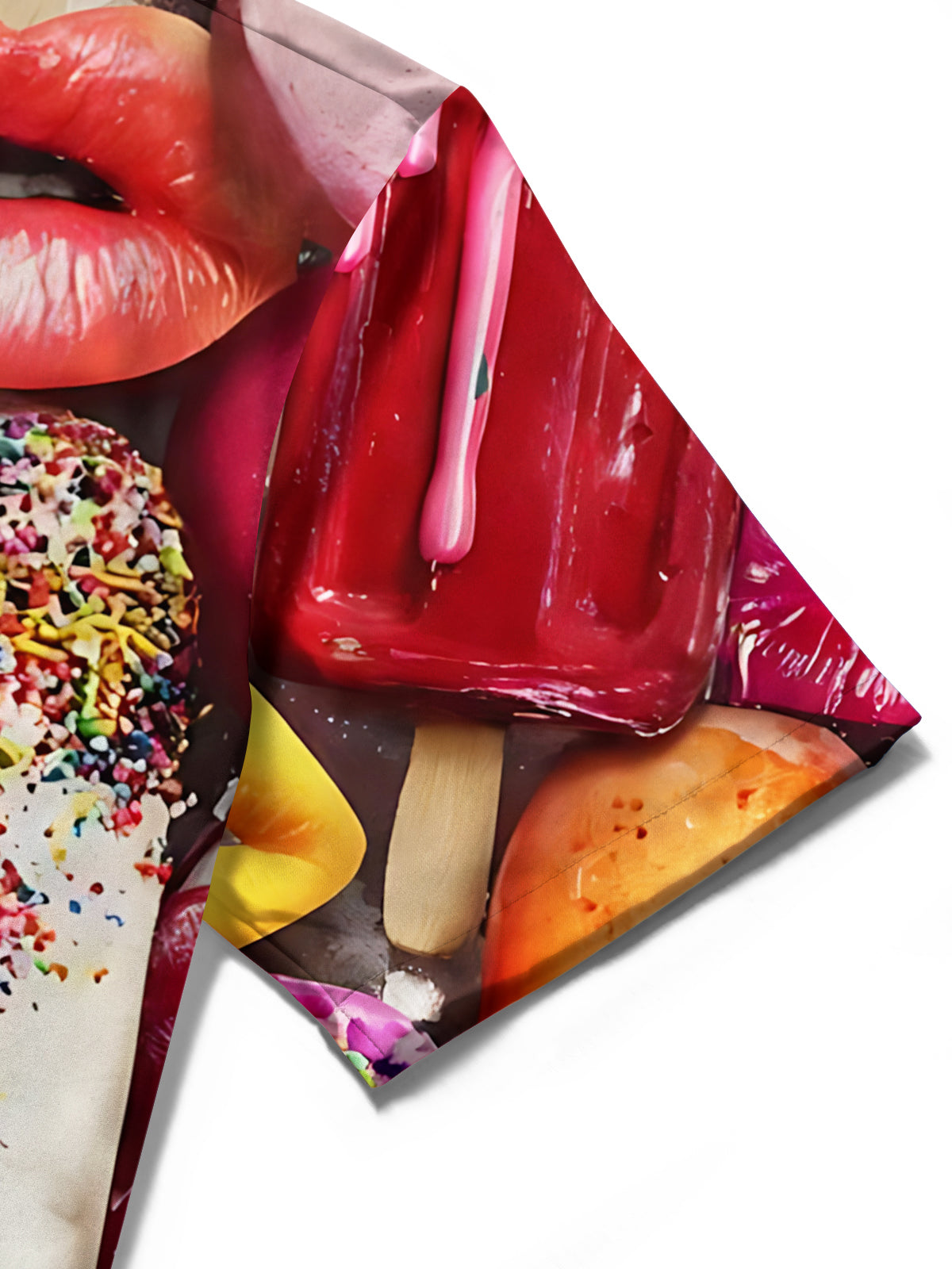 Lip Popsicle Print Men's Pocket Short Sleeve Shirts