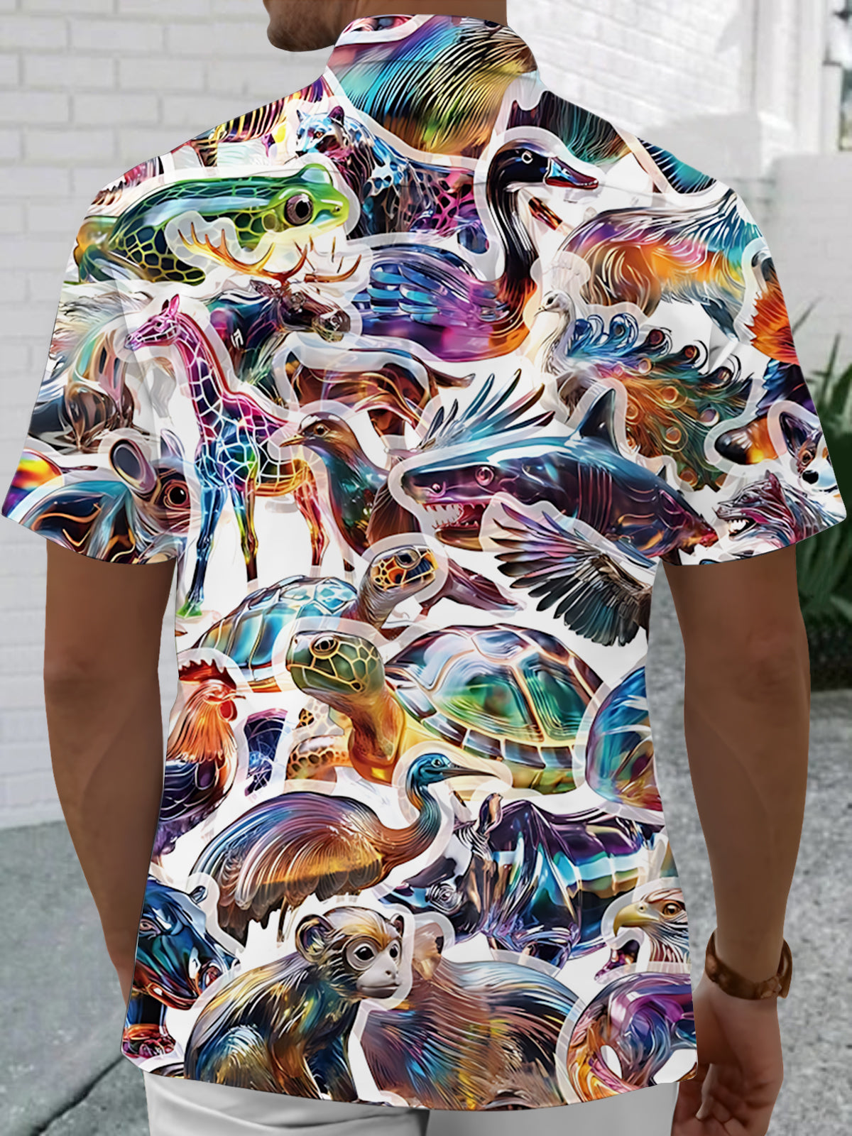 Animal Print Men's Pocket Short Sleeve Shirts