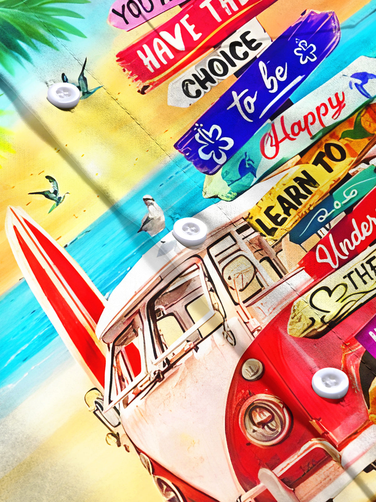 Hawaii Palm Trees Fun Cars Road Signs Men's Pocket Short Sleeve Shirts