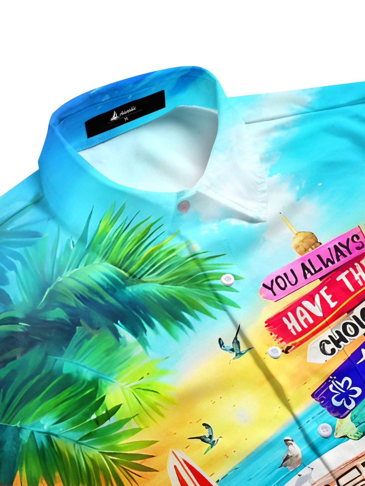 Hawaii Palm Trees Fun Cars Road Signs Men's Pocket Short Sleeve Shirts