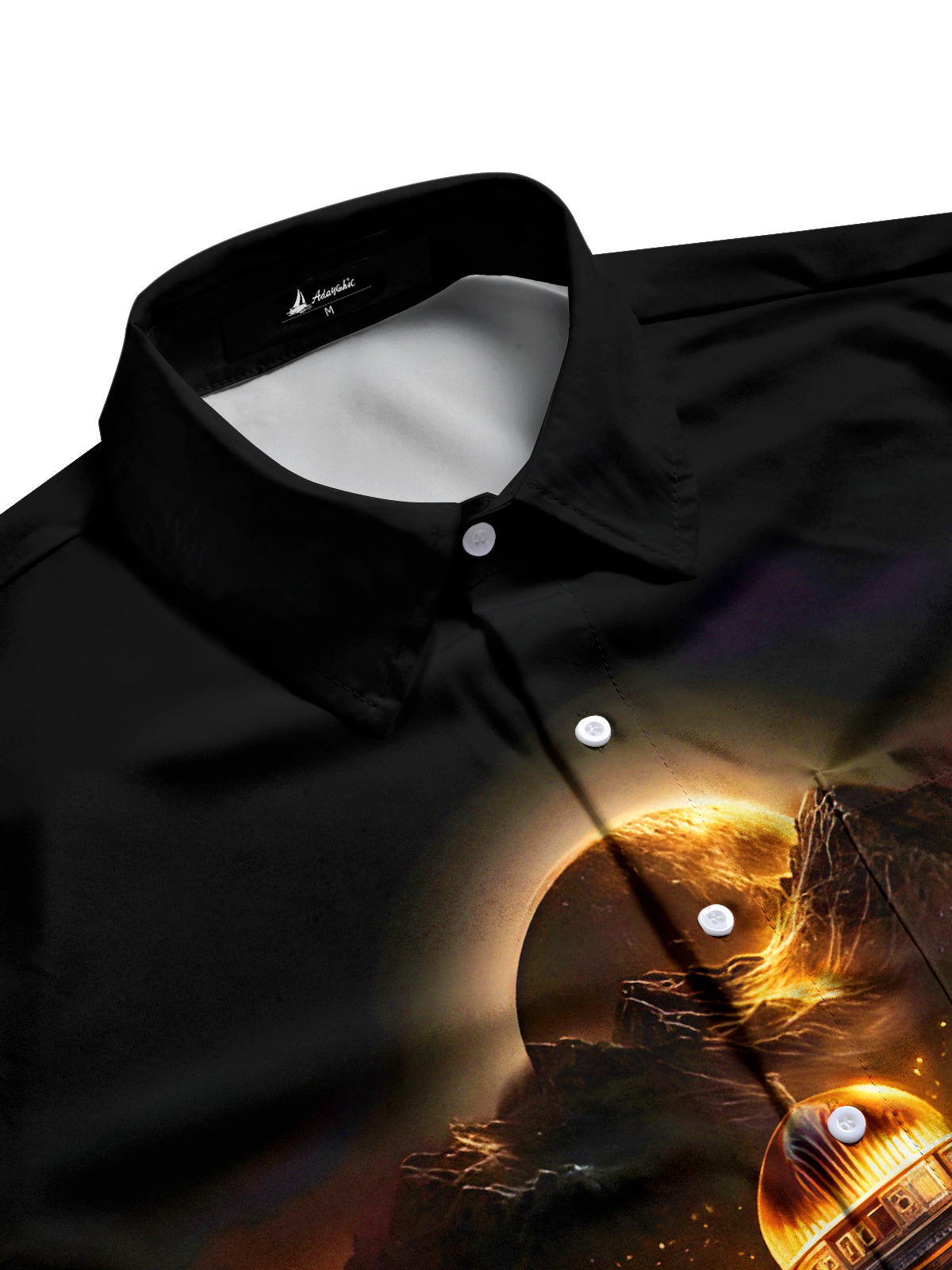Dark Feathers Domed Building Full Moon Reflection Men's Pocket Short Sleeve Shirts