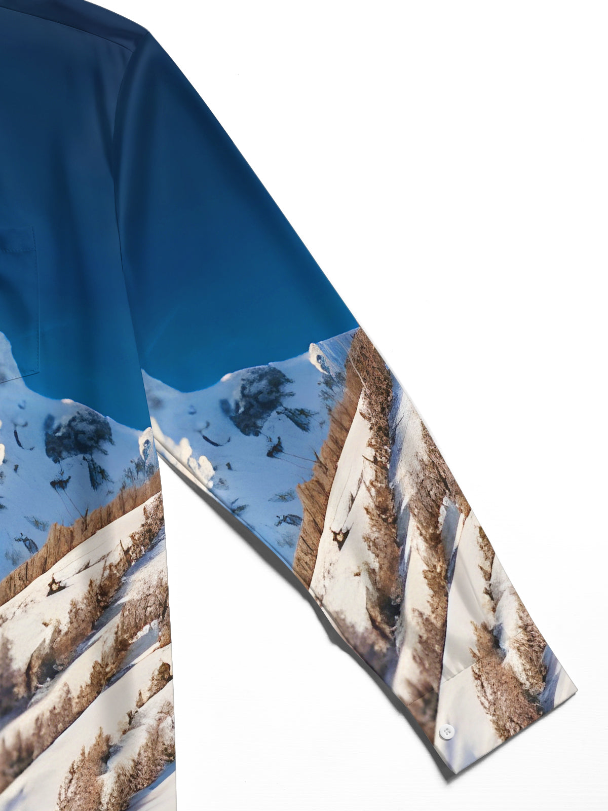 Fun Skiing Creamy Snow-covered Mountain Men's Pocket Long Sleeve Shirts