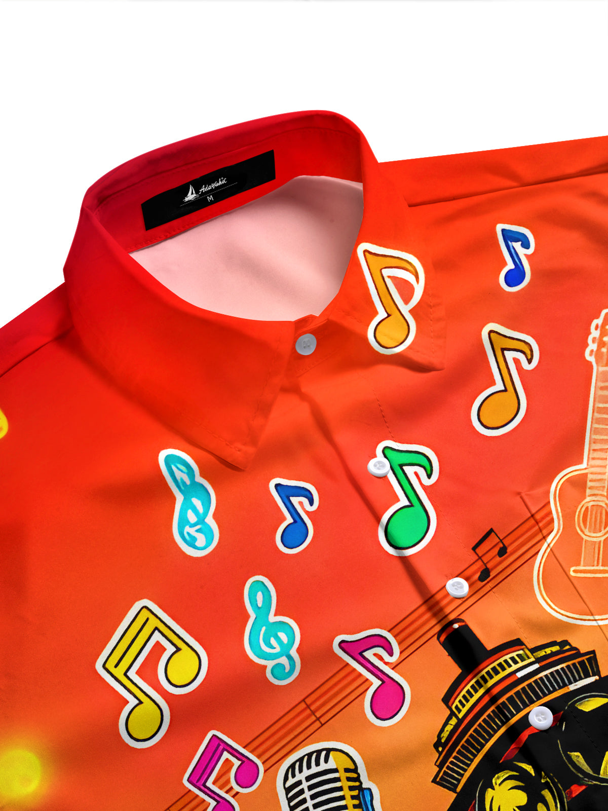 Fun Music Instruments Notes Cruise Ship Cityscape Men's Pocket Long Sleeve Shirts