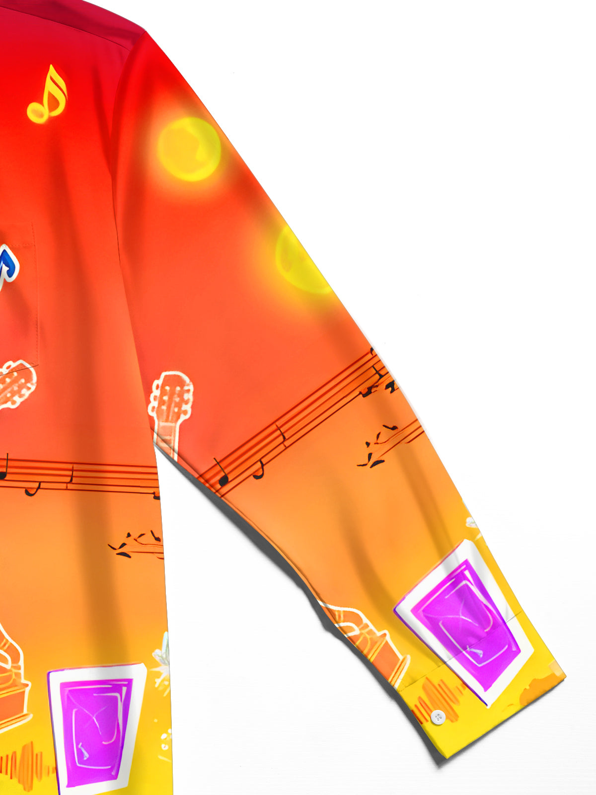 Fun Music Instruments Notes Cruise Ship Cityscape Men's Pocket Long Sleeve Shirts