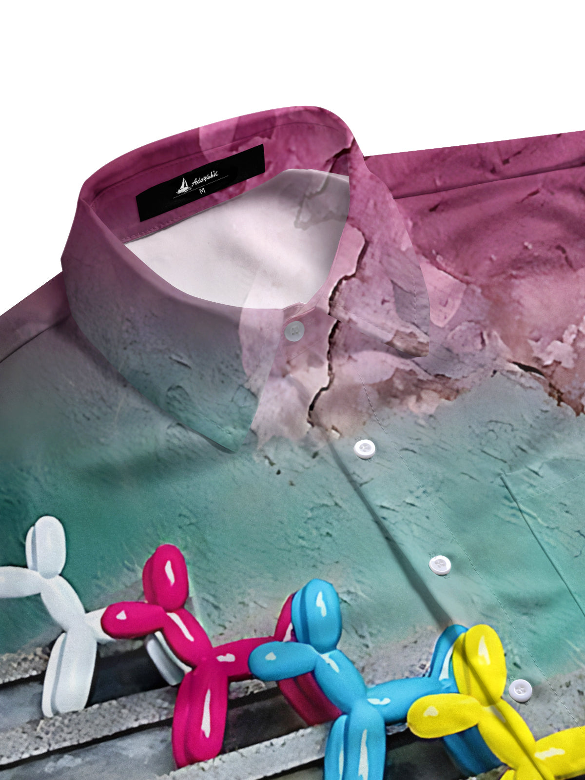 Balloon Dog Print Men's Pocket Short Sleeve Shirts