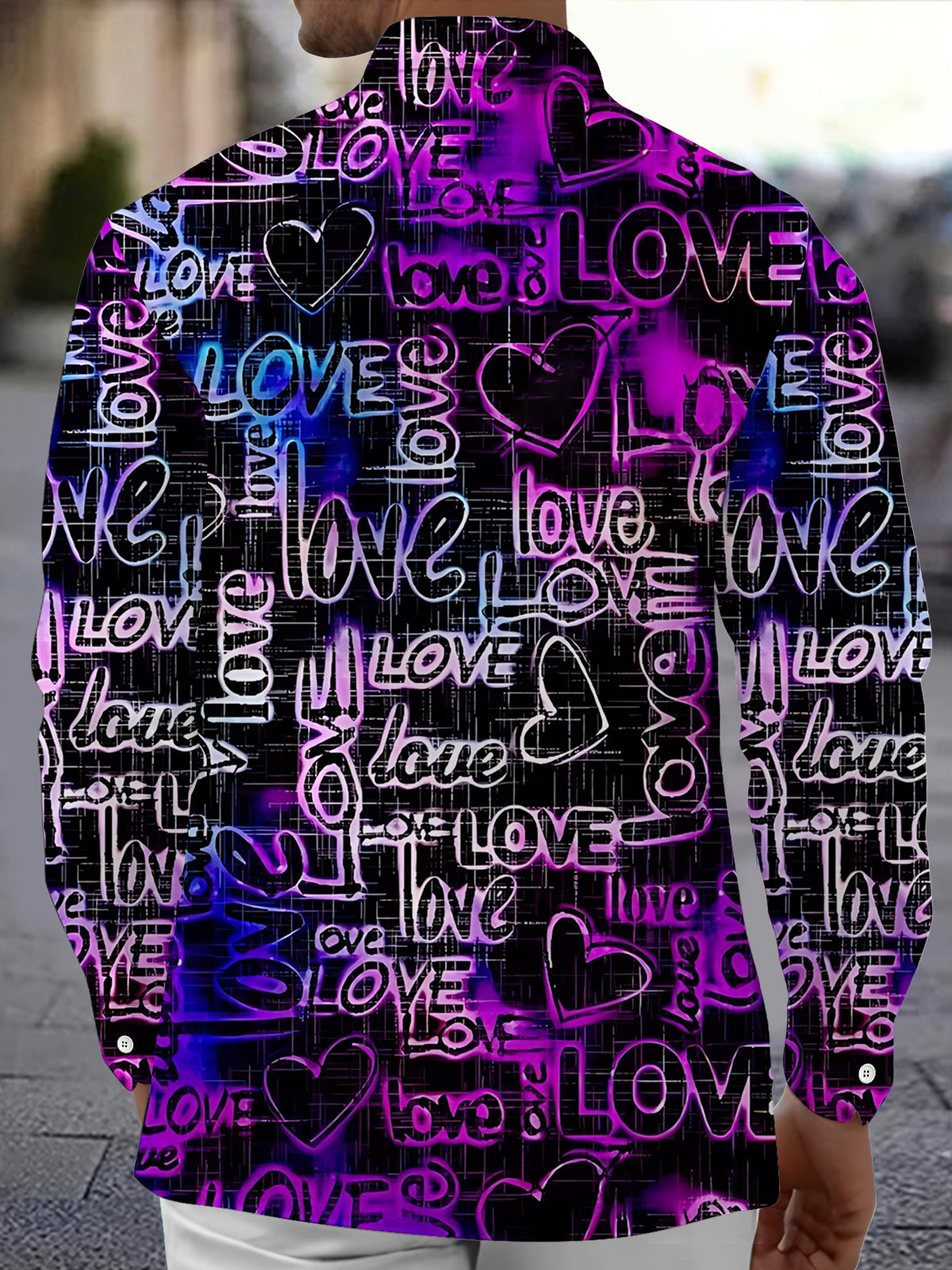 Love Print Men's Pocket Long Sleeve Shirts