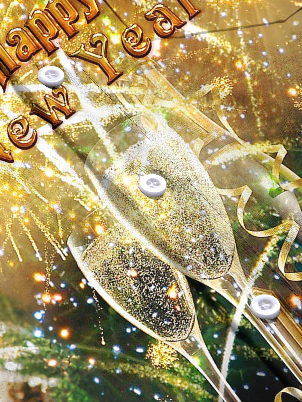 Happy New Year Champagne Print Men's Pocket Short Sleeve Shirts