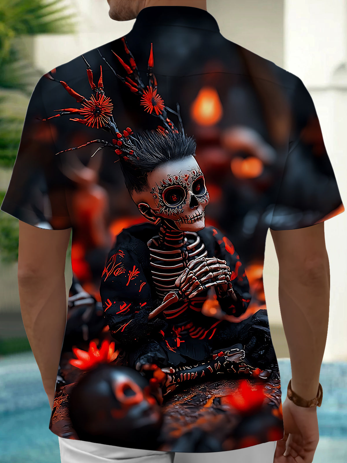 Skull Art Print Men's Pocket Short Sleeve Shirts