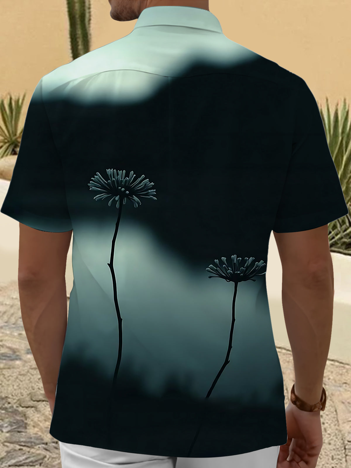Dandelion Print Men's Pocket Short Sleeve Shirts