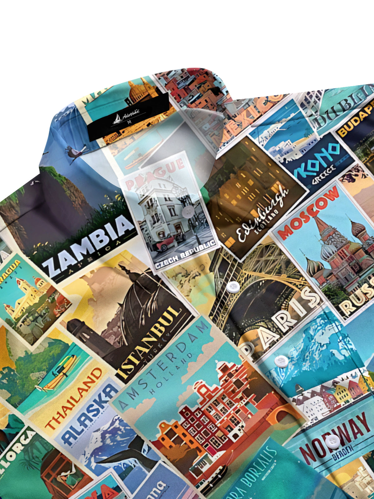 Travel Poster Print Men's Pocket Short Sleeve Shirts