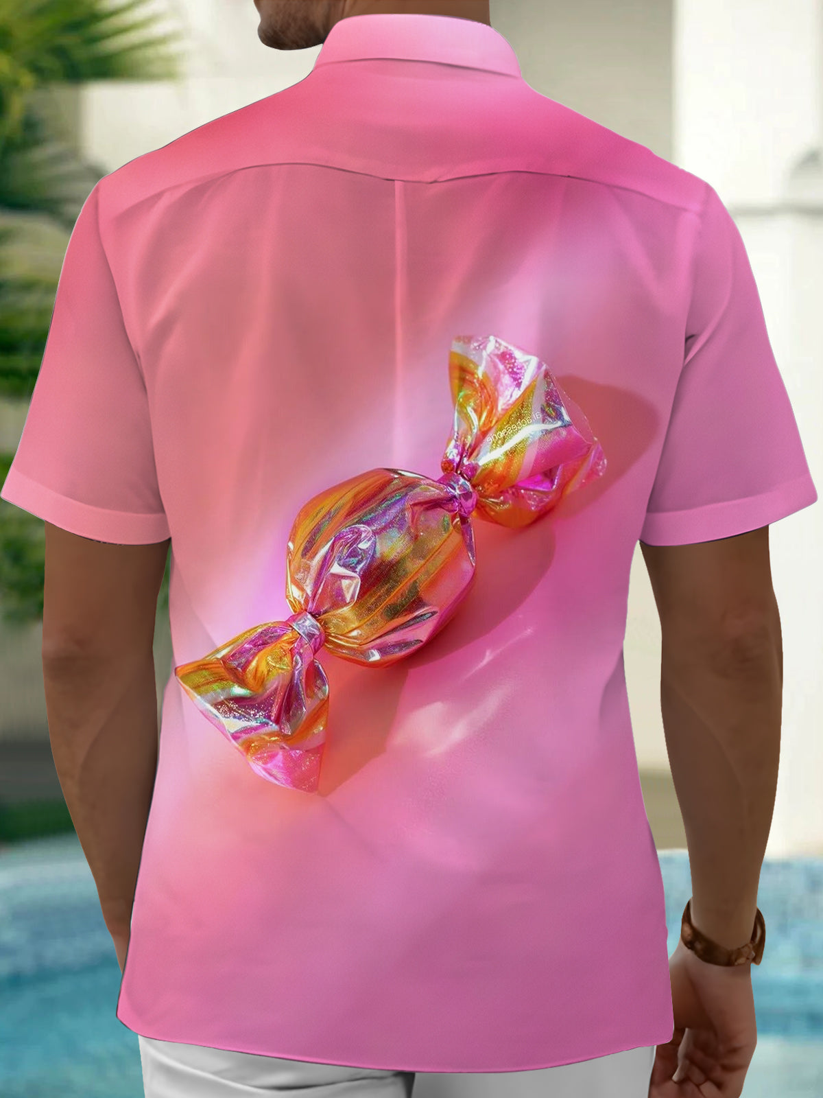 Candy Print Men's Pocket Short Sleeve Shirts