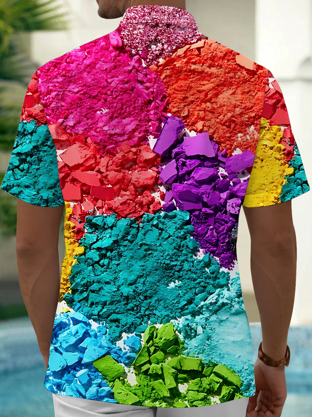 Colorful Powder Print Men's Pocket Short Sleeve Shirts