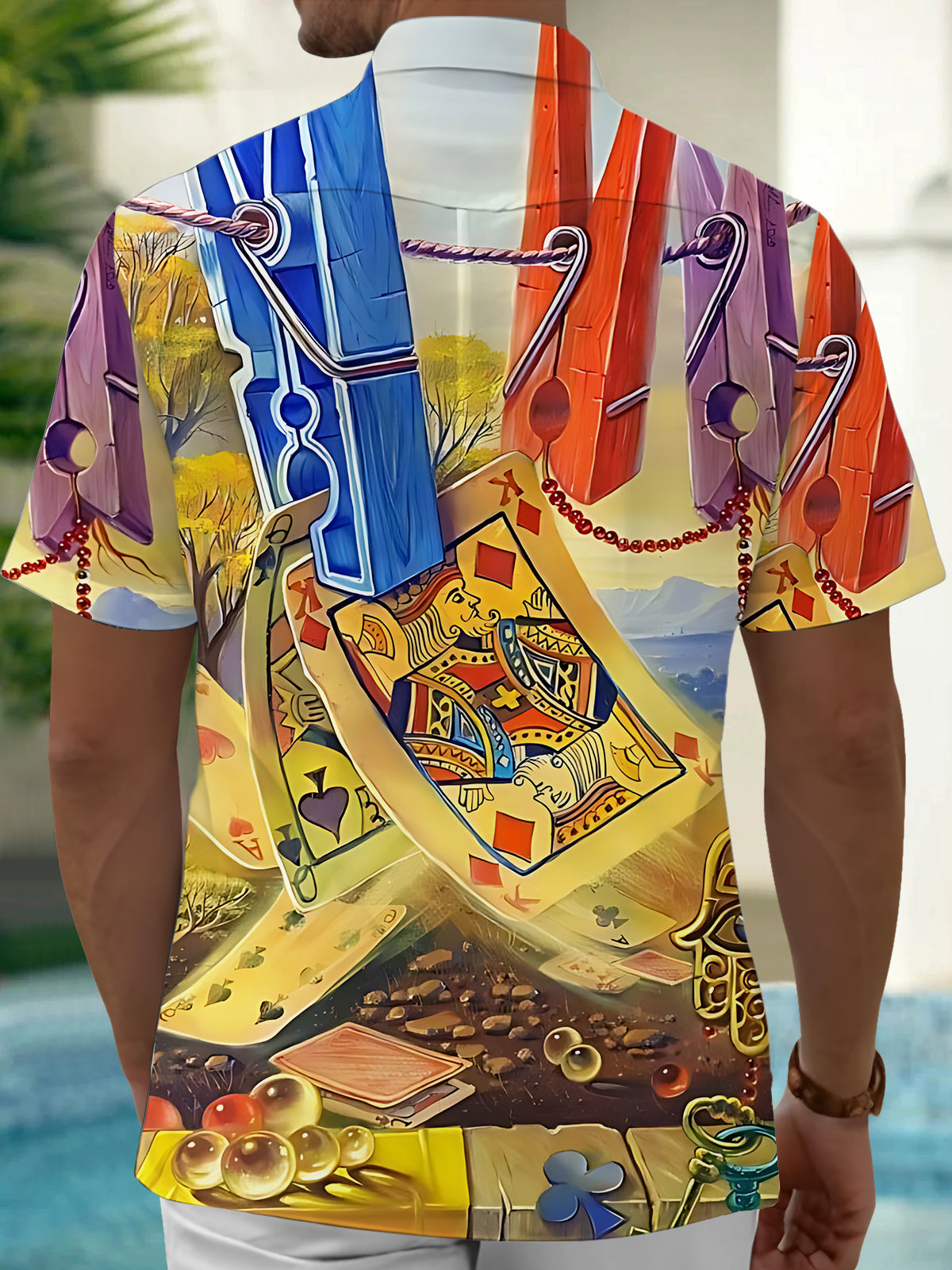 Poker Art Print Men's Pocket Short Sleeve Shirts