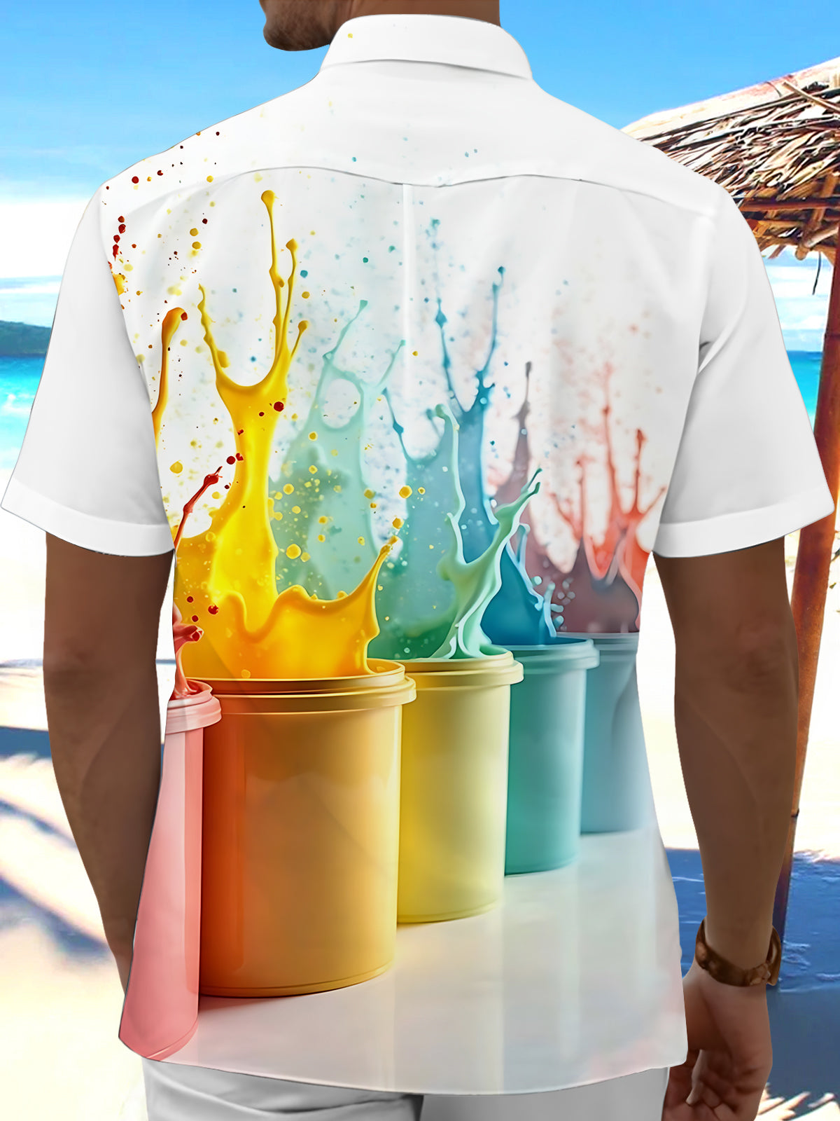 Paint Print Men's Pocket Short Sleeve Shirts