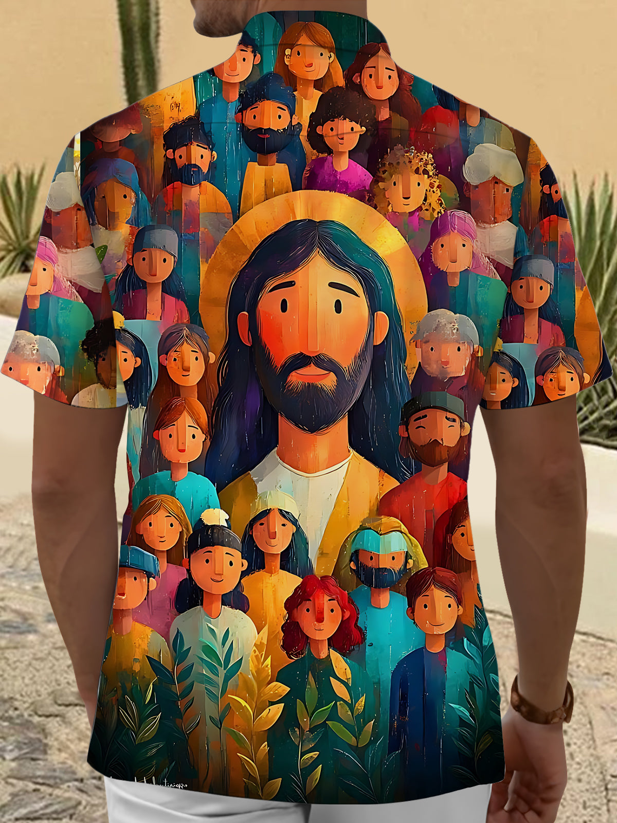 Jesus Print Men's Pocket Short Sleeve Shirts