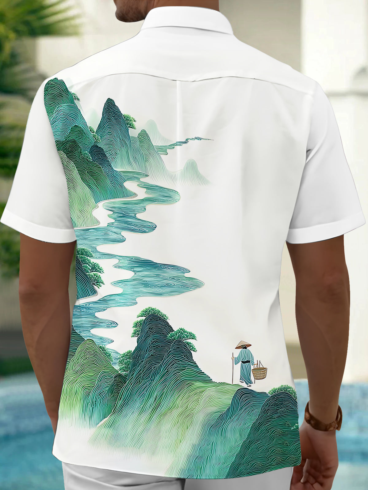 Landscape Painting Art Print Men's Pocket Short Sleeve Shirts