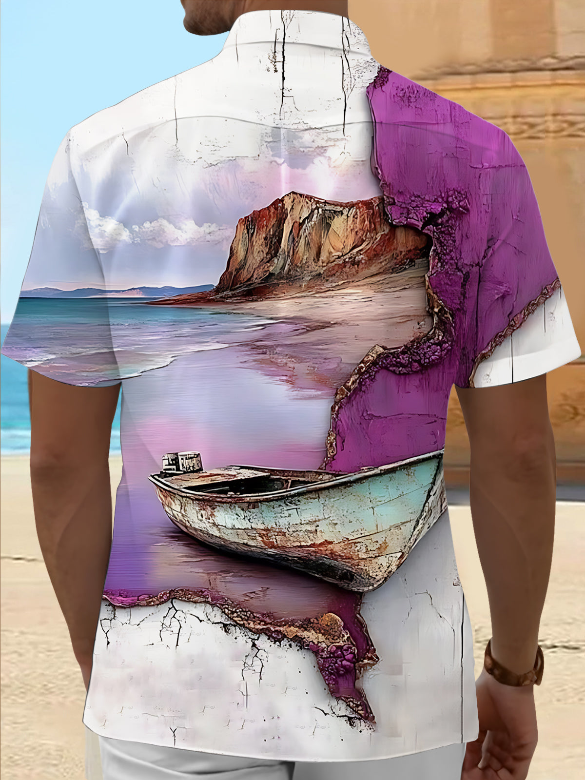 Boat Scenery Art Print Men's Pocket Short Sleeve Shirts