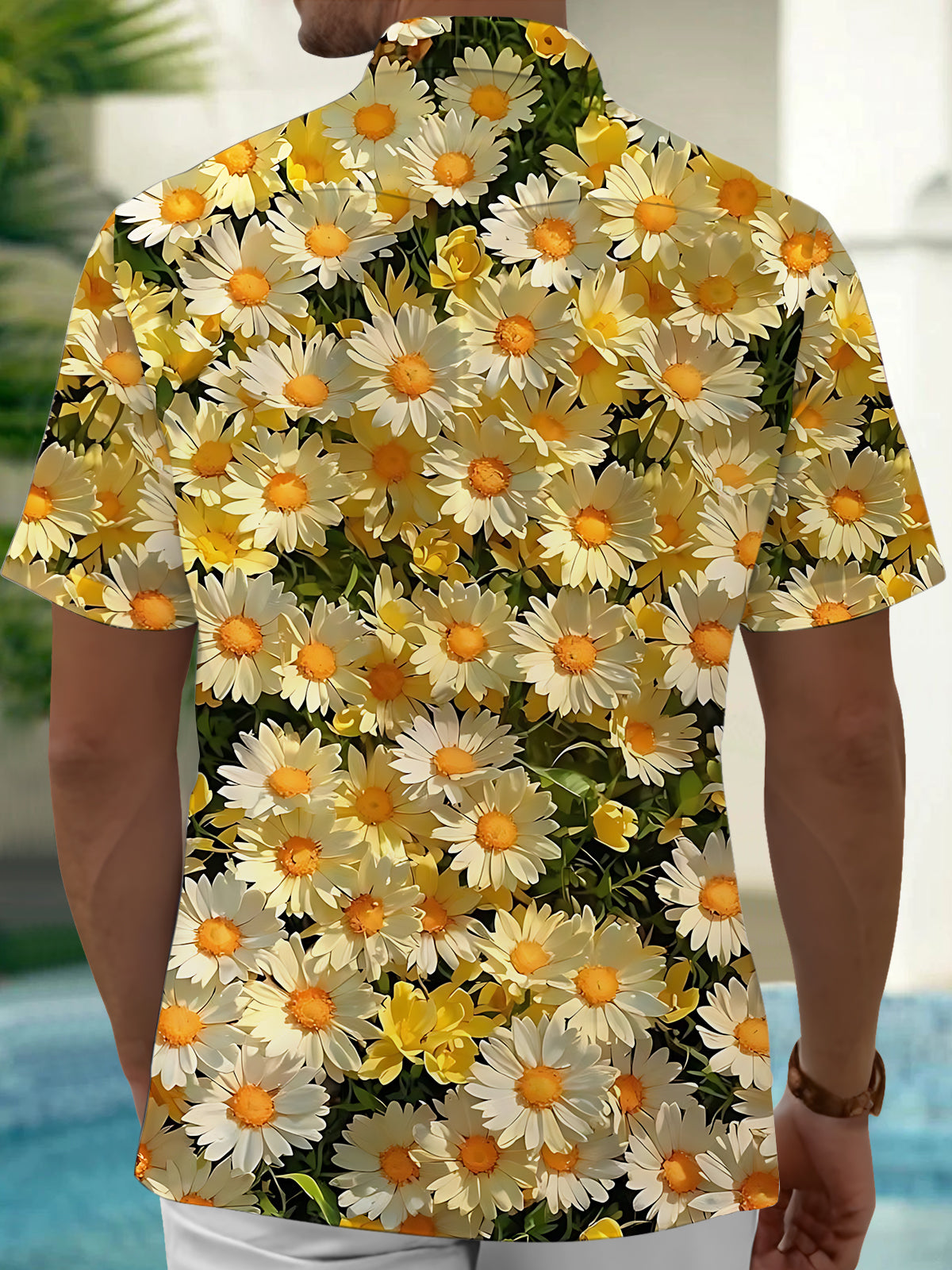 Daisy Print Men's Pocket Short Sleeve Shirts