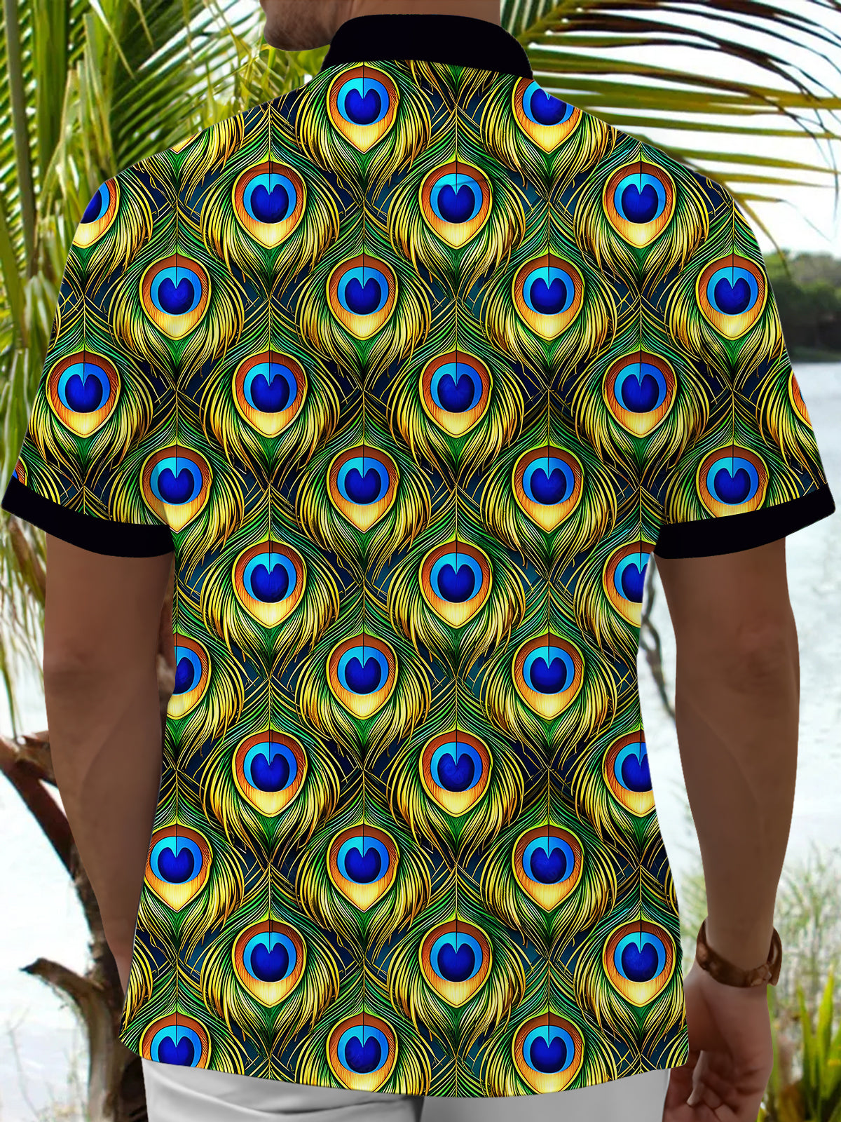 Peacock Feather Men's Pocket Short Sleeve Shirts