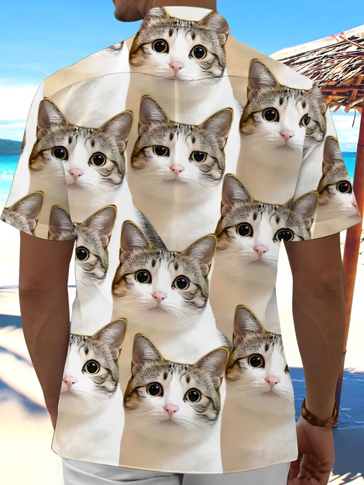 Cat Print Men's Pocket Short Sleeve Shirts