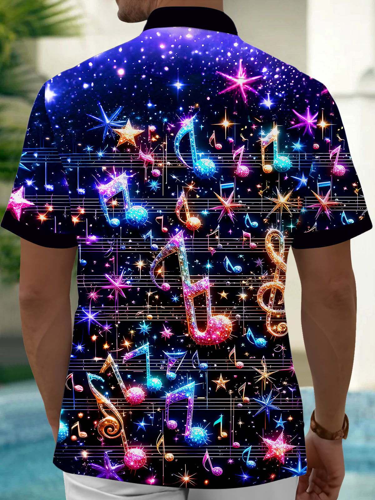 Musical Note Star Men's Pocket Short Sleeve Shirts